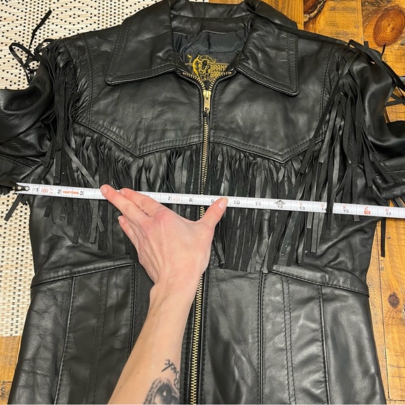 Vintage Branded Garments Fringe Leather Quilt Lined Jacket Black Biker Western - Picture 12 of 14